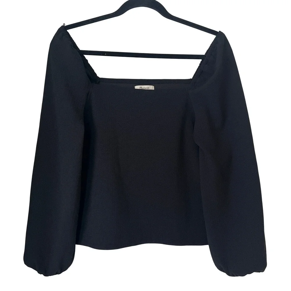 Madewell Square-Neck Puff Long Sleeve Top Black Sz S